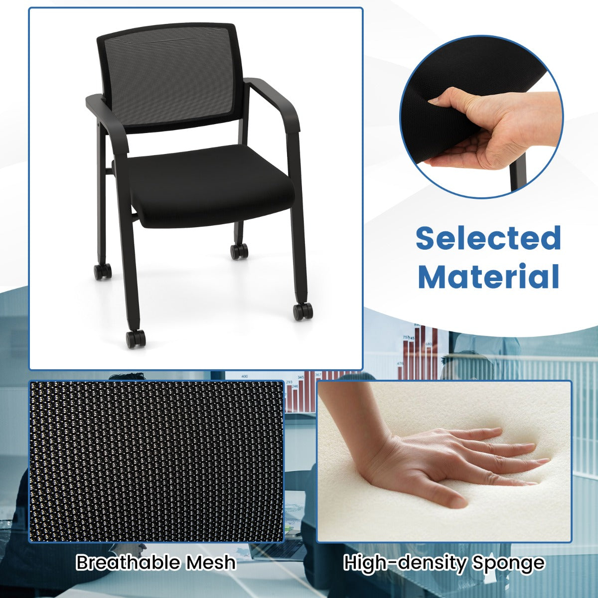 Office Mesh Chairs with Armrests and Wheels