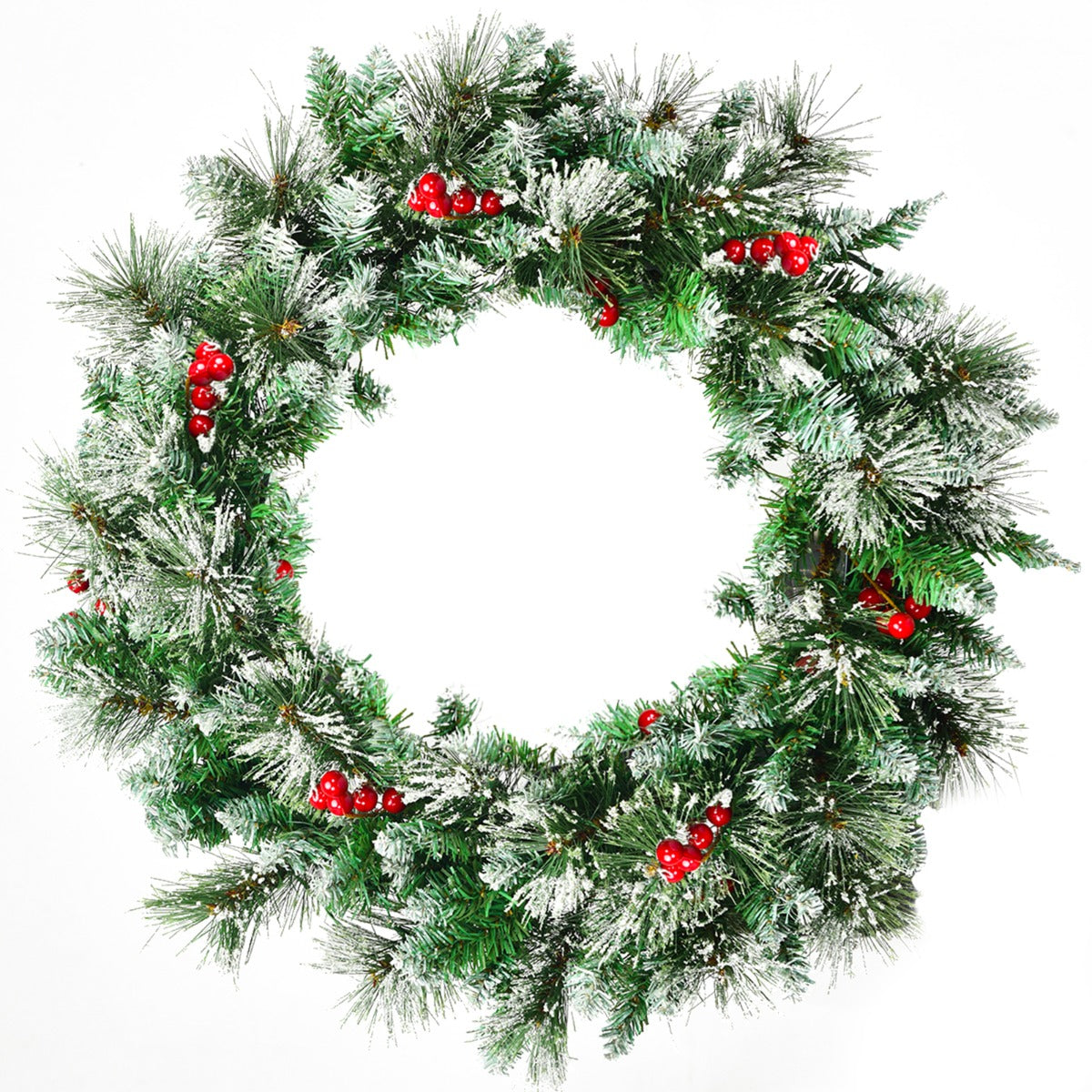 60CM Snowy Christmas Wreath Garland with 50 LED Lights for Decorations