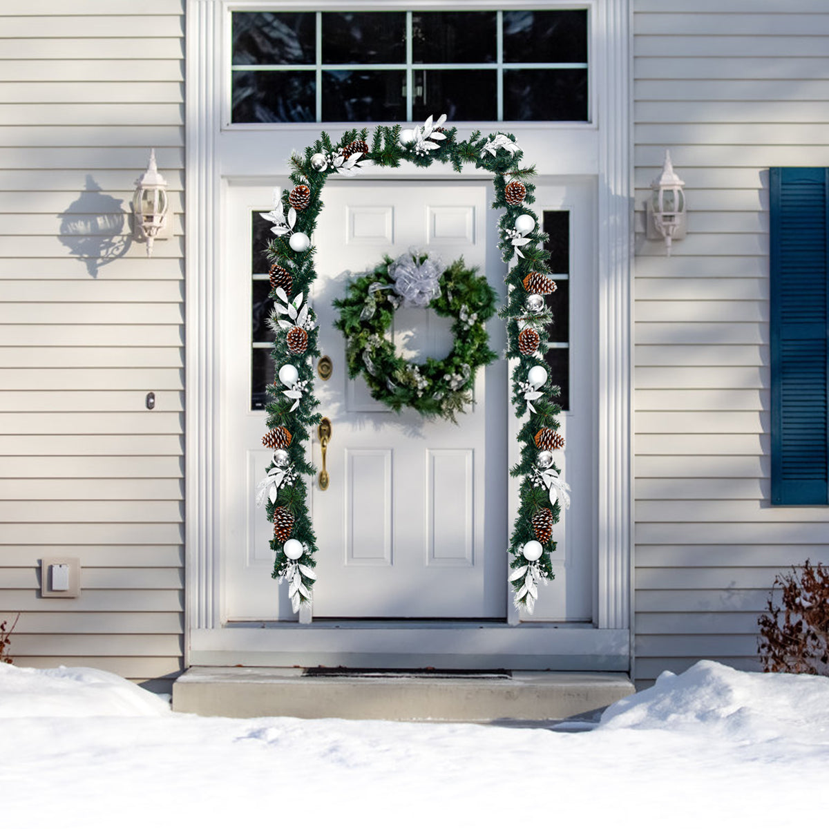 2.7M Christmas Garland Wreath with 50 LED Lights and Pinecones for Decorations