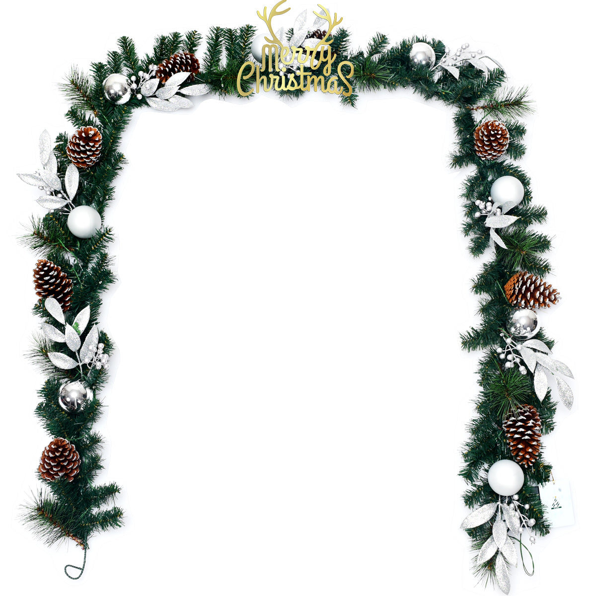 2.7M Christmas Garland Wreath with 50 LED Lights and Pinecones for Decorations