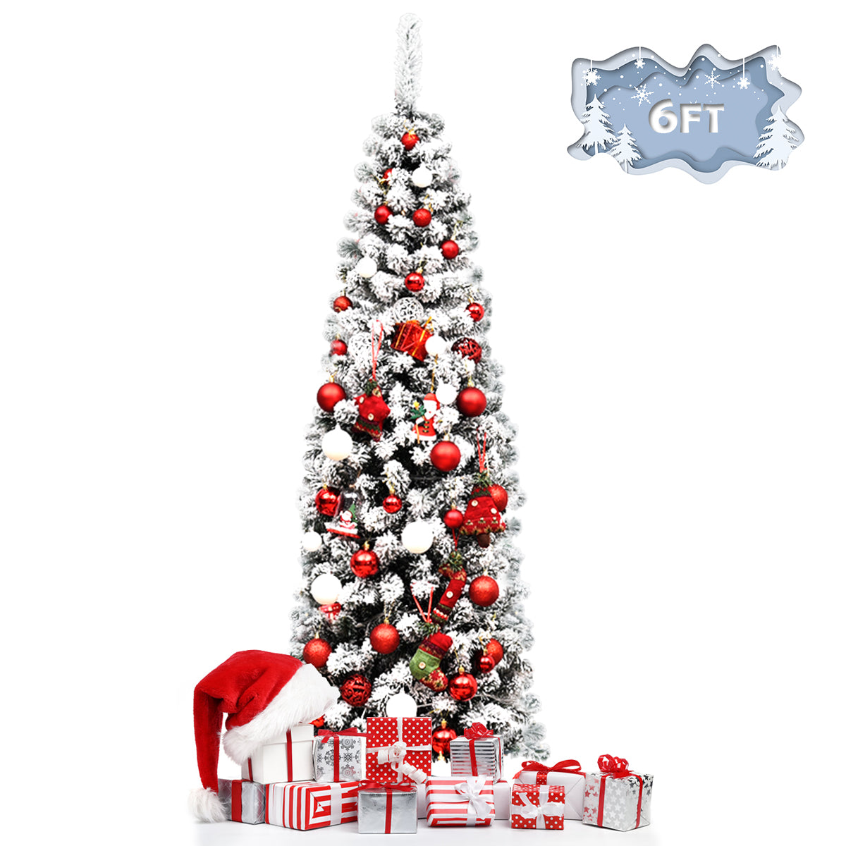 Slim Snow Flocked Christmas Tree for Home Decoration