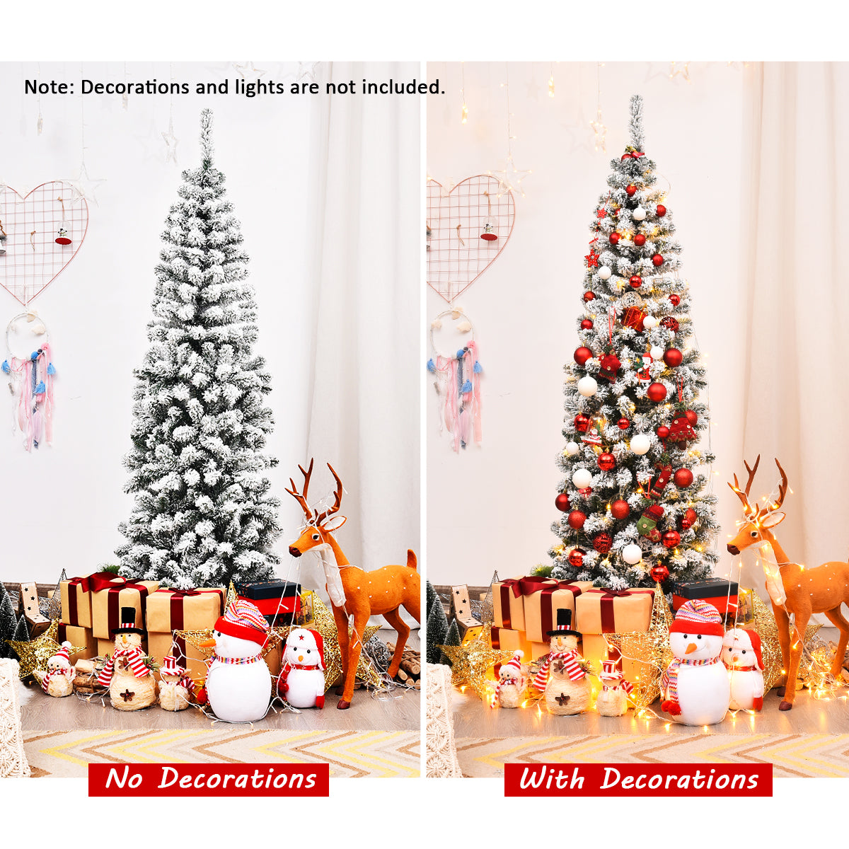 Slim Snow Flocked Christmas Tree for Home Decoration