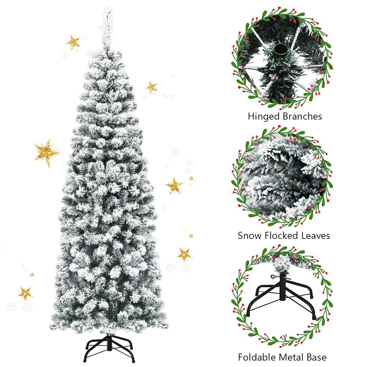 Slim Snow Flocked Christmas Tree for Home Decoration