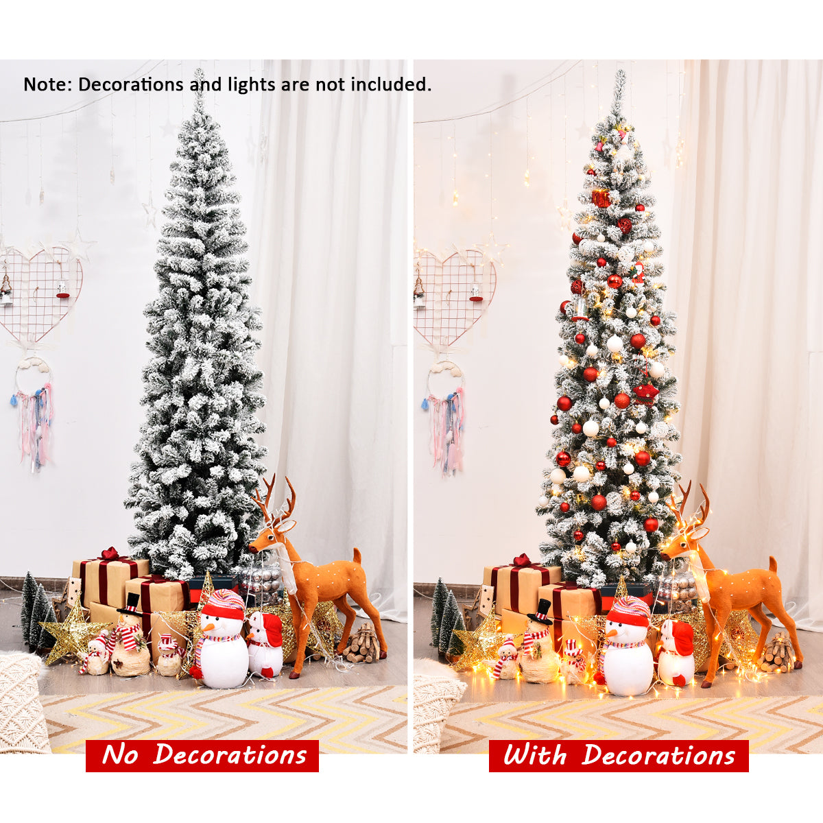 Slim Snow Flocked Christmas Tree for Home Decoration