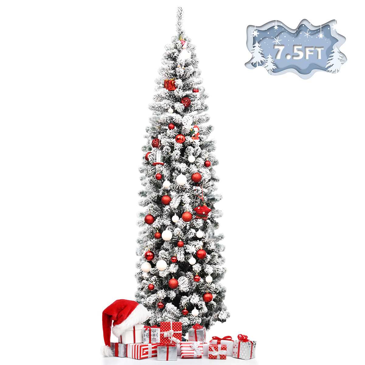 Slim Snow Flocked Christmas Tree for Home Decoration