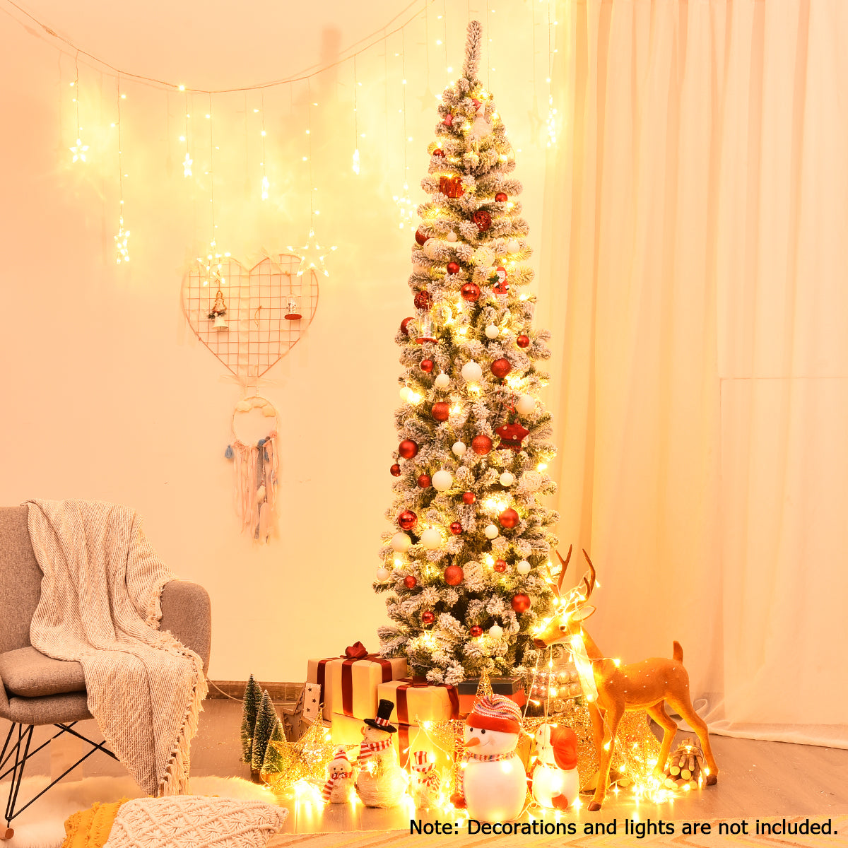 Slim Snow Flocked Christmas Tree for Home Decoration