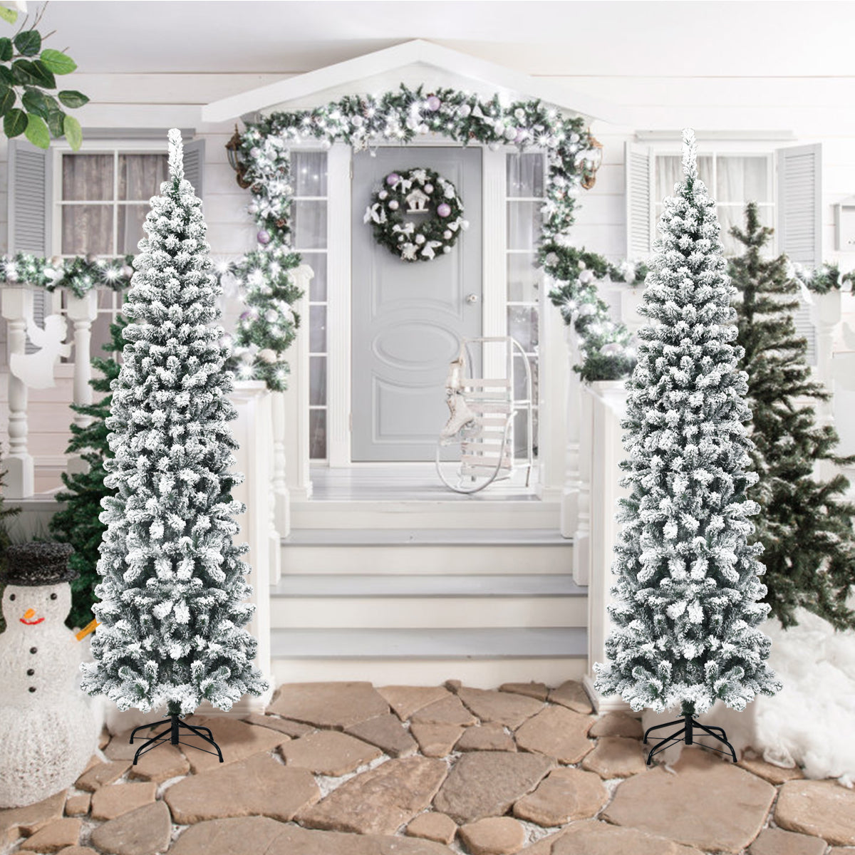 Slim Snow Flocked Christmas Tree for Home Decoration