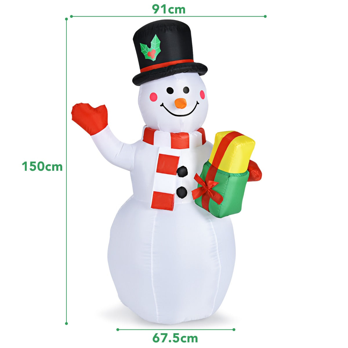 150CM Inflatable Snowman with LED Lights for Christmas Decoration