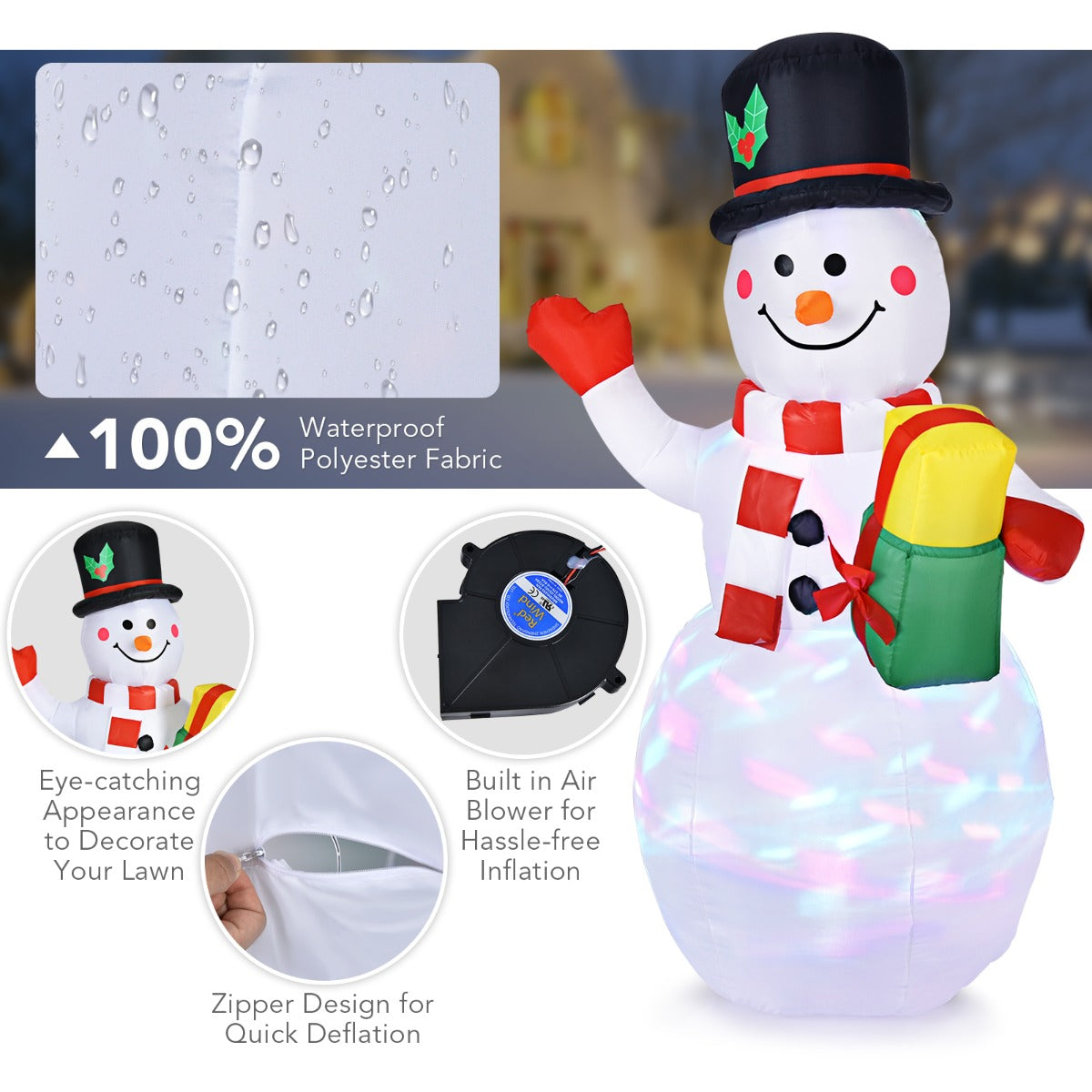 150CM Inflatable Snowman with LED Lights for Christmas Decoration