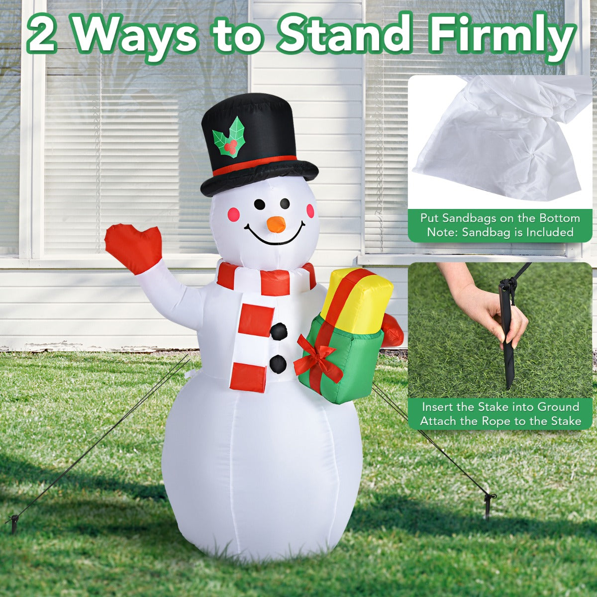 150CM Inflatable Snowman with LED Lights for Christmas Decoration