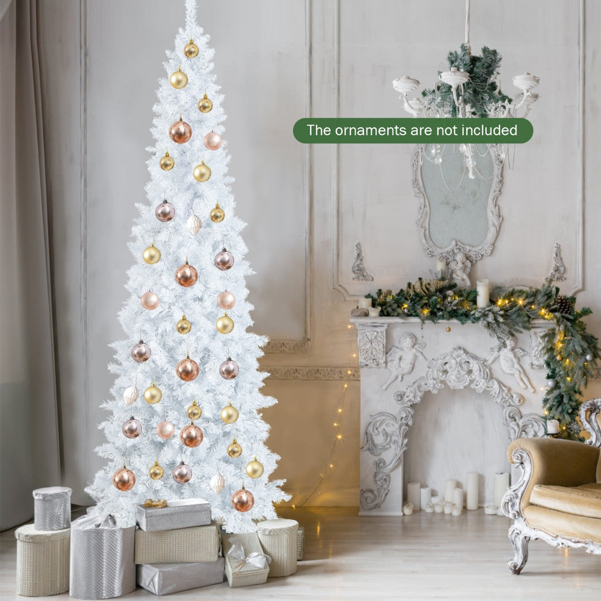 2.1M Pre-Lit White Christmas Tree with 8 Lighting Modes