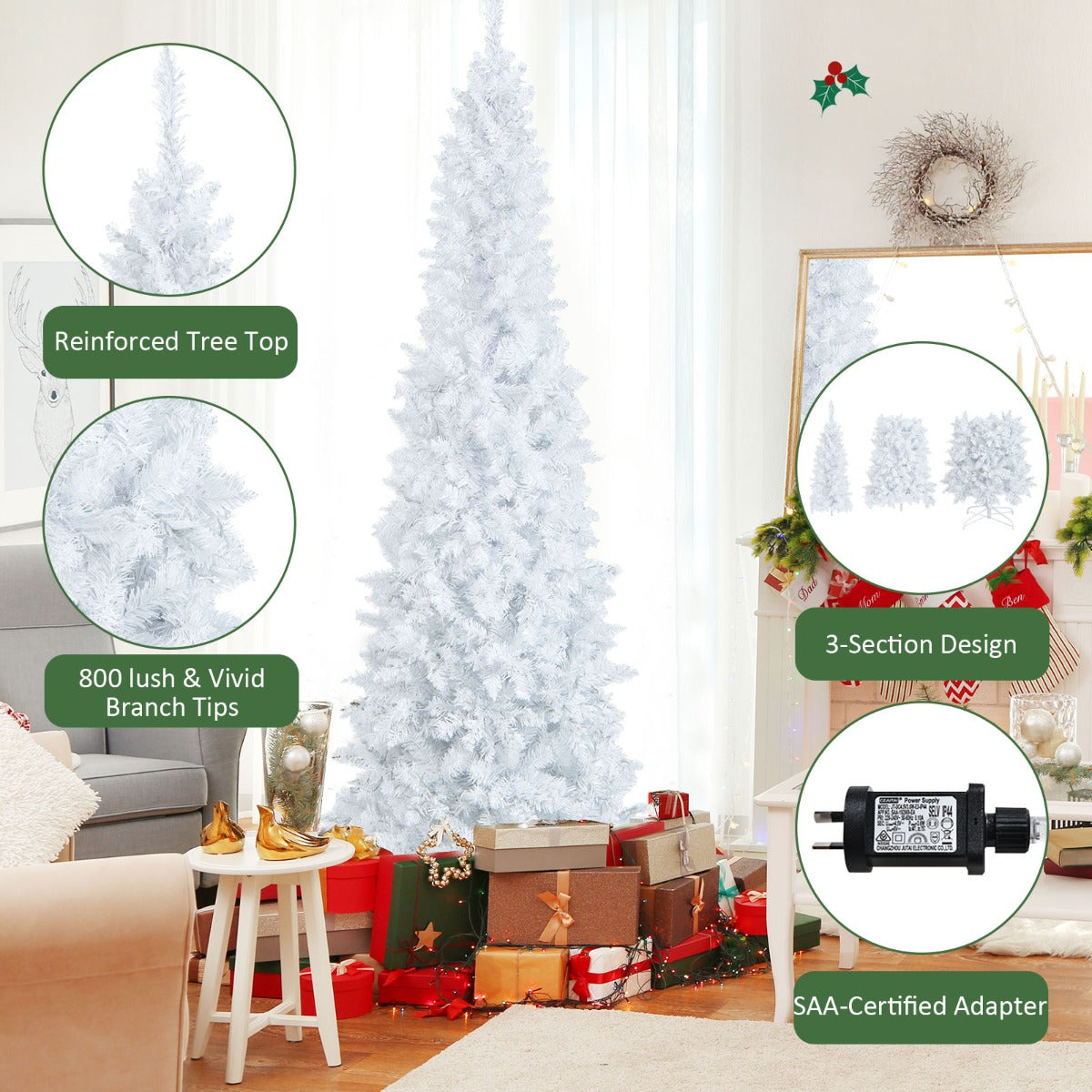 2.1M Pre-Lit White Christmas Tree with 8 Lighting Modes