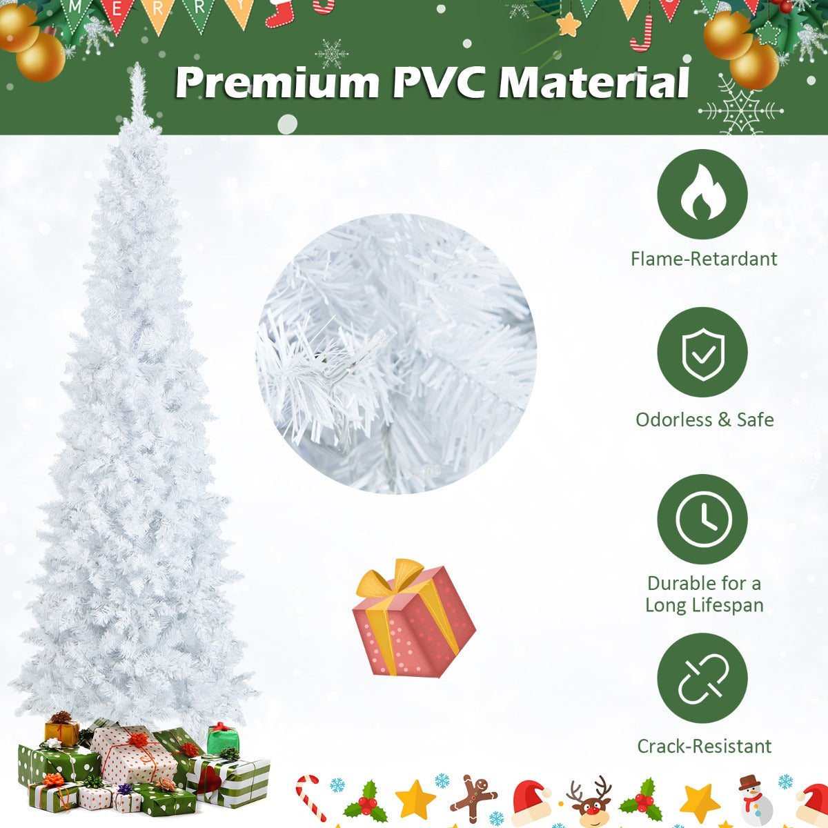 2.1M Pre-Lit White Christmas Tree with 8 Lighting Modes