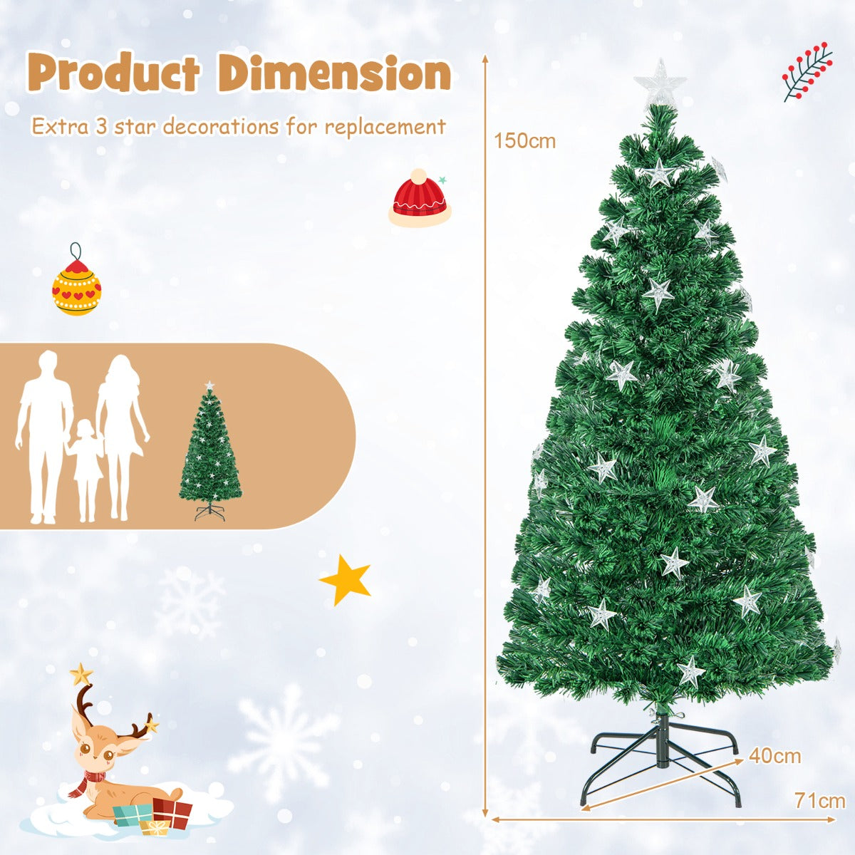 150CM/180CM Pre-Lit Christmas Tree with 8 Lighting Modes