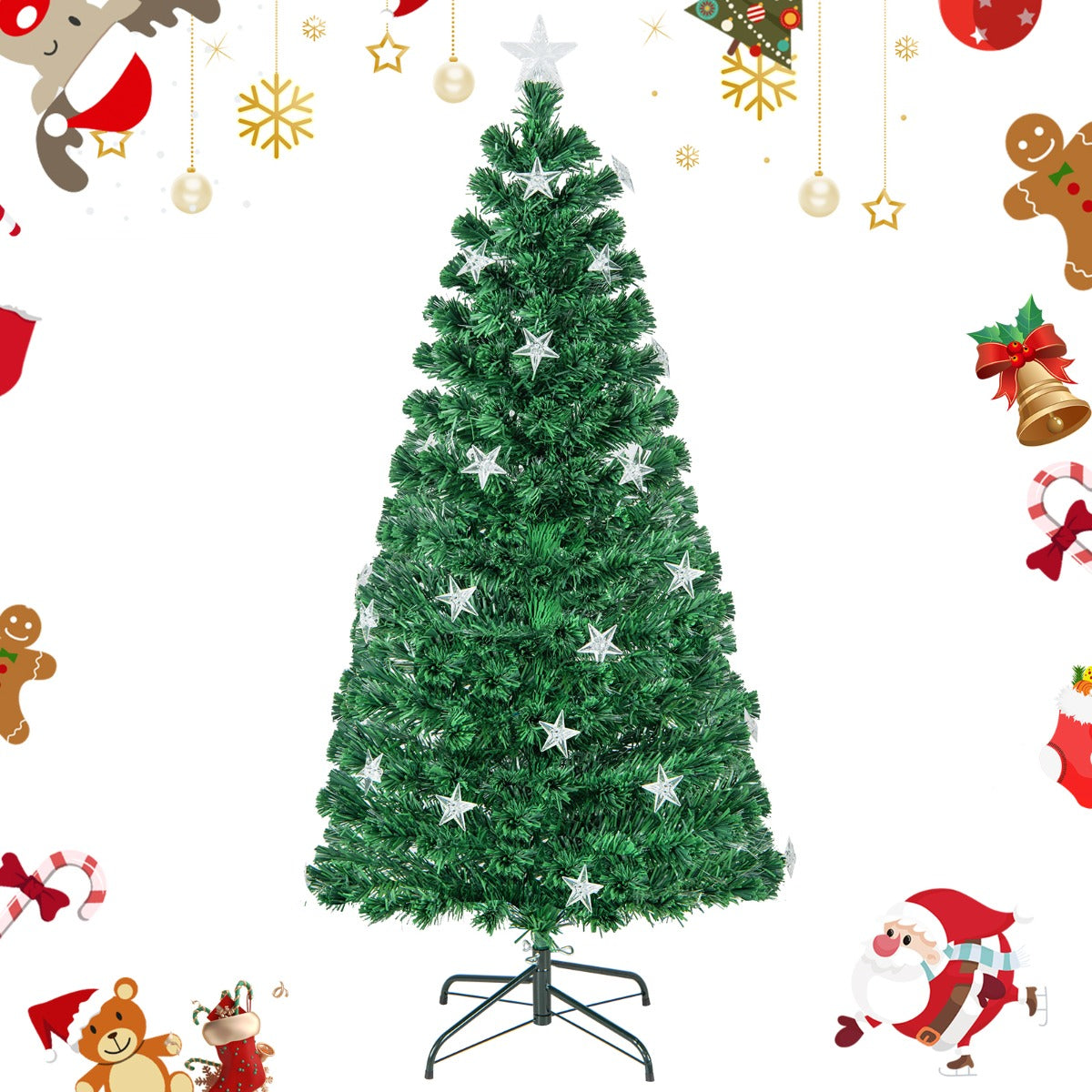 150CM/180CM Pre-Lit Christmas Tree with 8 Lighting Modes