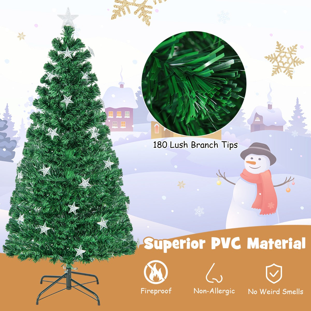 150CM/180CM Pre-Lit Christmas Tree with 8 Lighting Modes