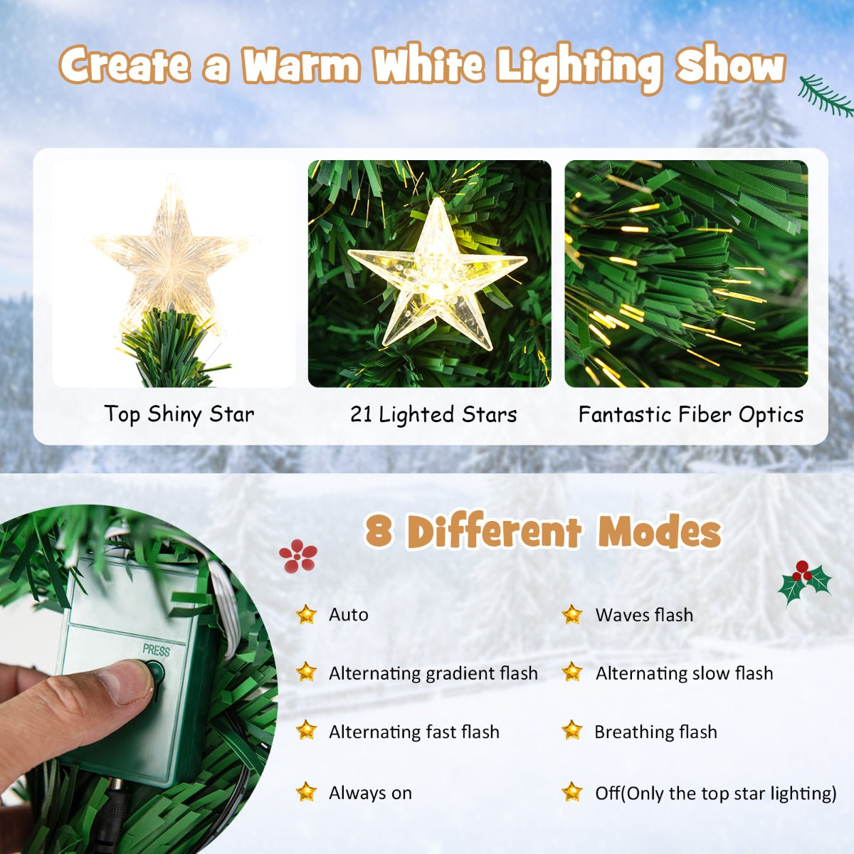 150CM/180CM Pre-Lit Christmas Tree with 8 Lighting Modes