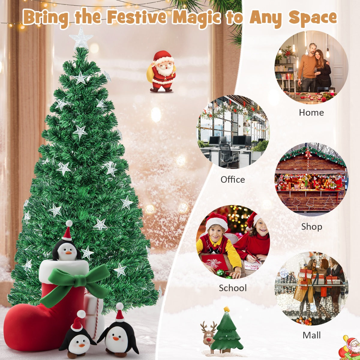 150CM/180CM Pre-Lit Christmas Tree with 8 Lighting Modes