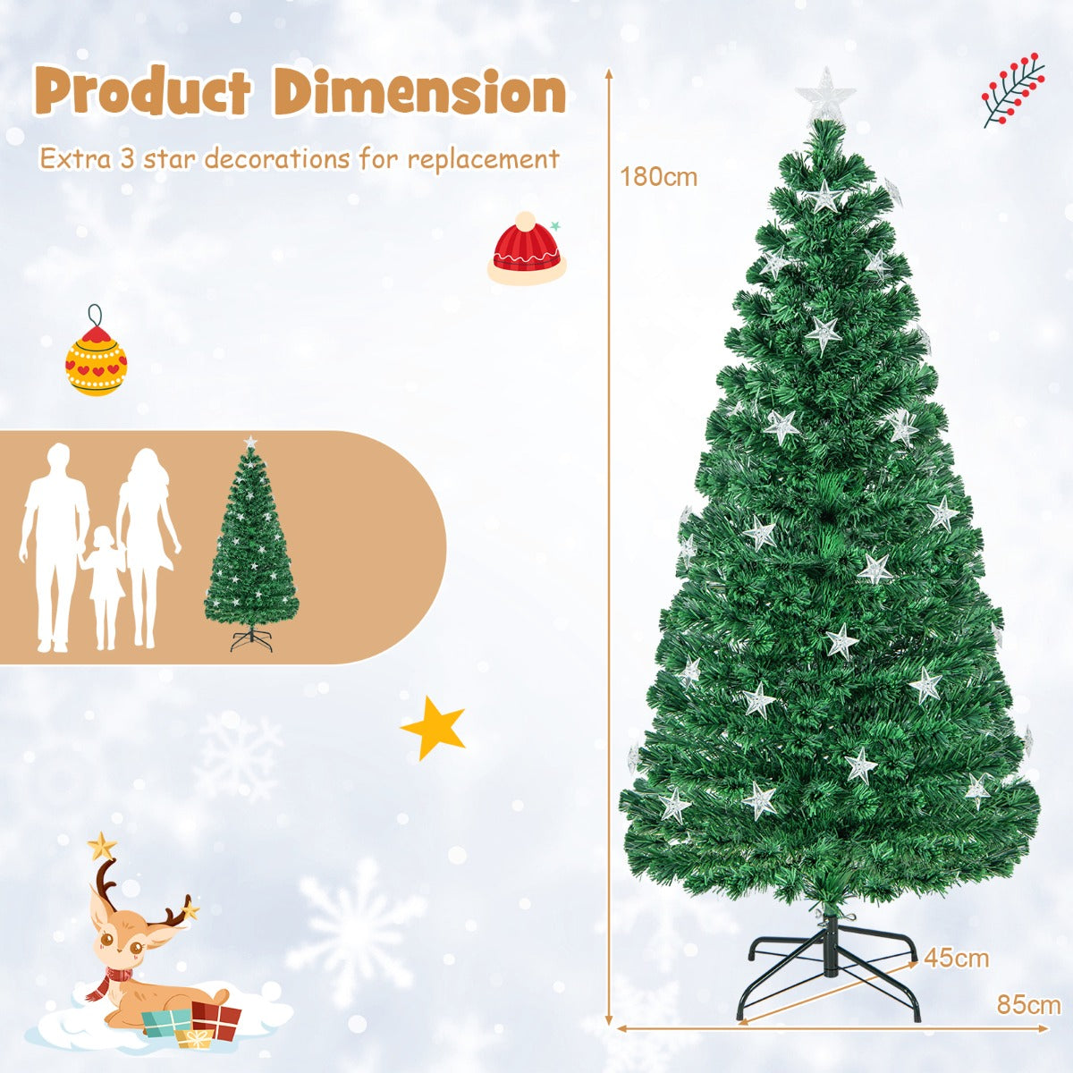 150CM/180CM Pre-Lit Christmas Tree with 8 Lighting Modes