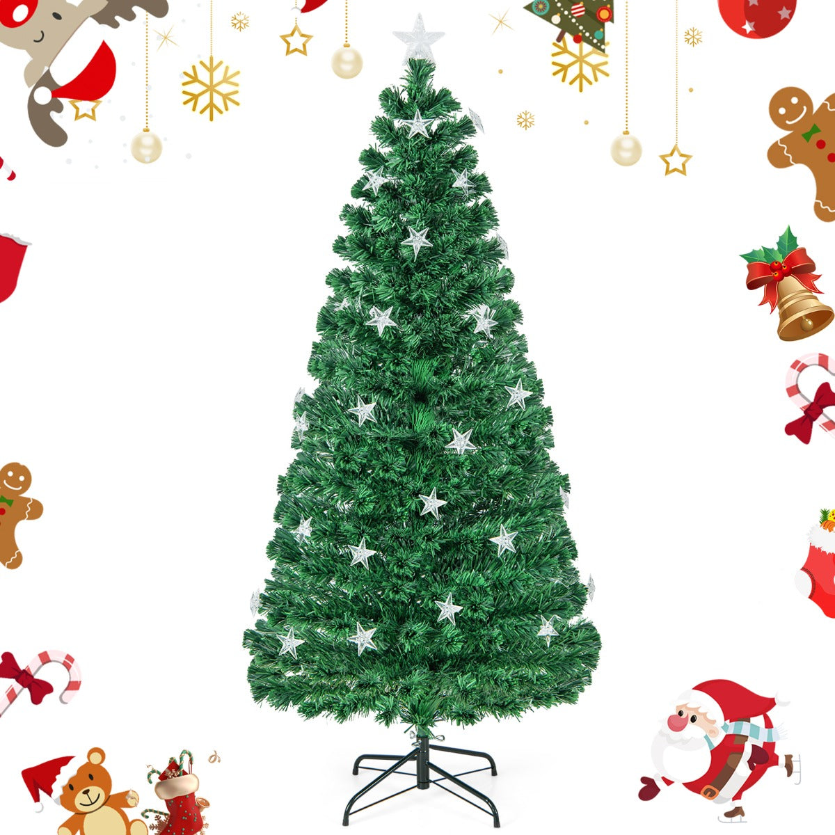 150CM/180CM Pre-Lit Christmas Tree with 8 Lighting Modes