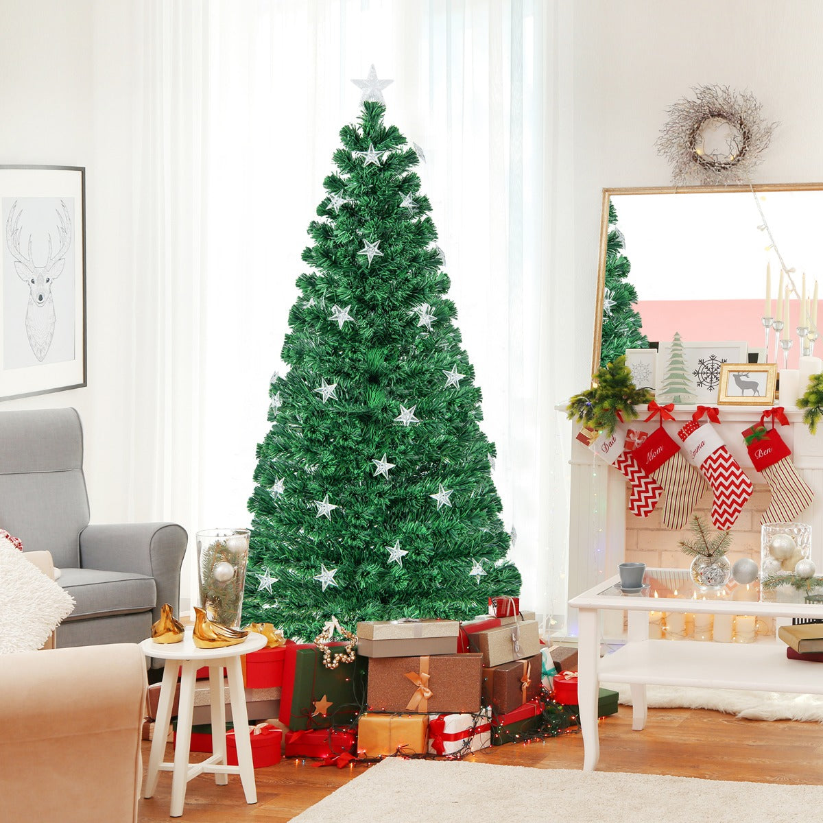 150CM/180CM Pre-Lit Christmas Tree with 8 Lighting Modes