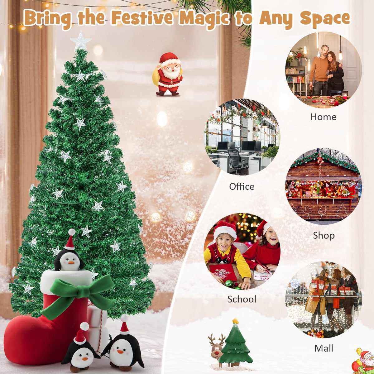 150CM/180CM Pre-Lit Christmas Tree with 8 Lighting Modes