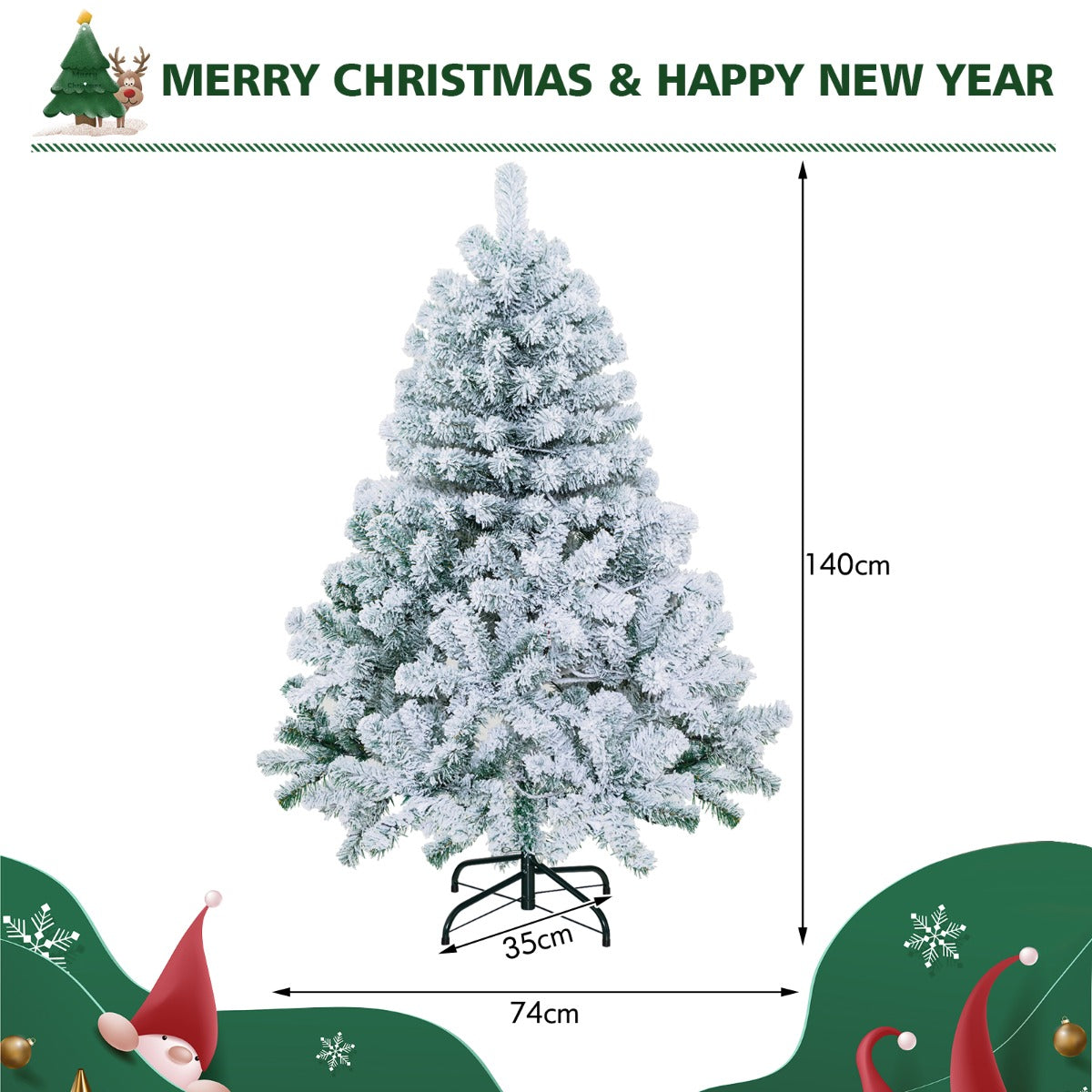 1.4M Snow Flocked Christmas Tree with 295 Tips and 150 LED Lights