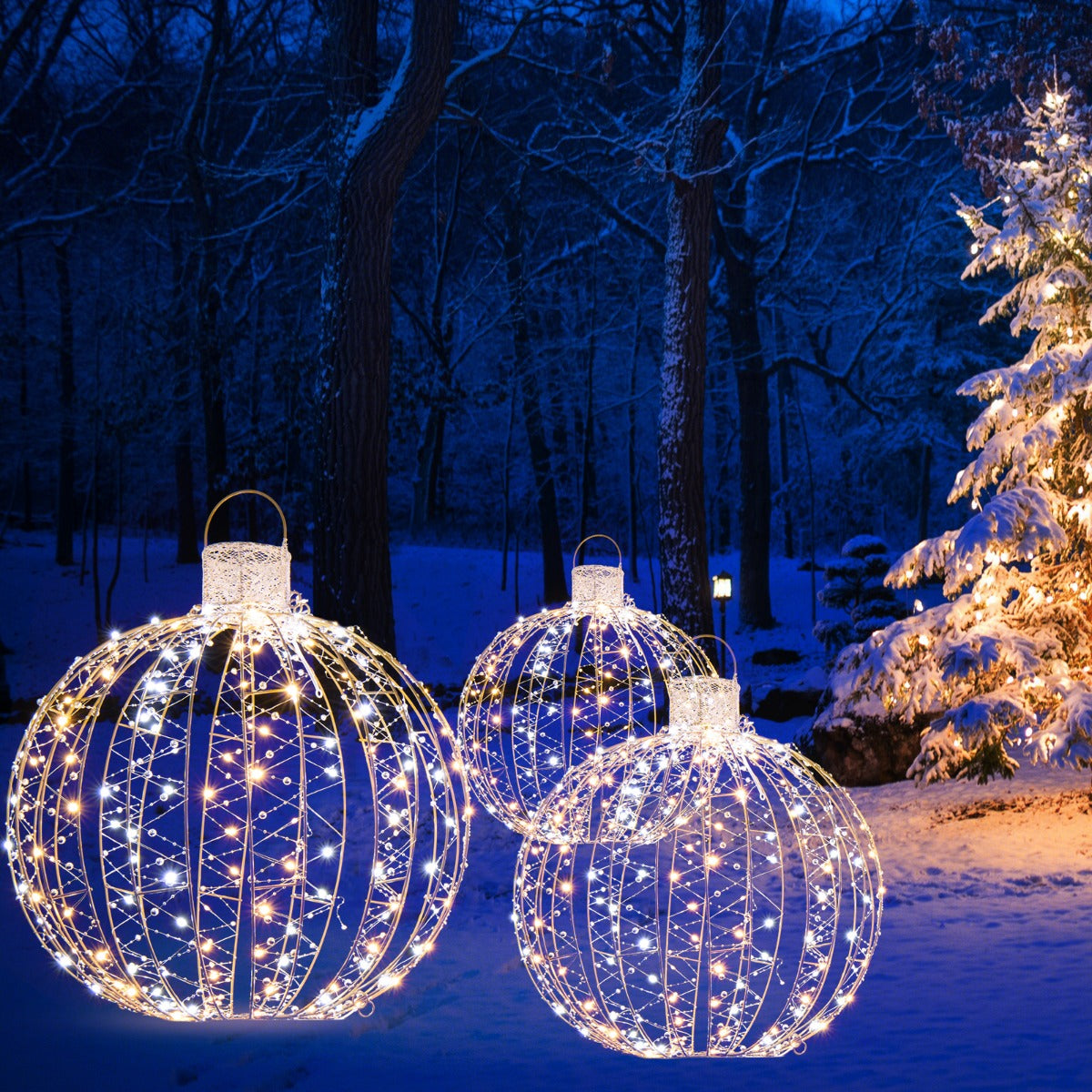 3 Pack Christmas LED Light Balls with 180 Warm Light & 180 White Light