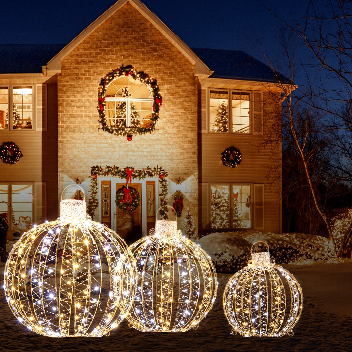 3 Pack Christmas LED Light Balls with 180 Warm Light & 180 White Light