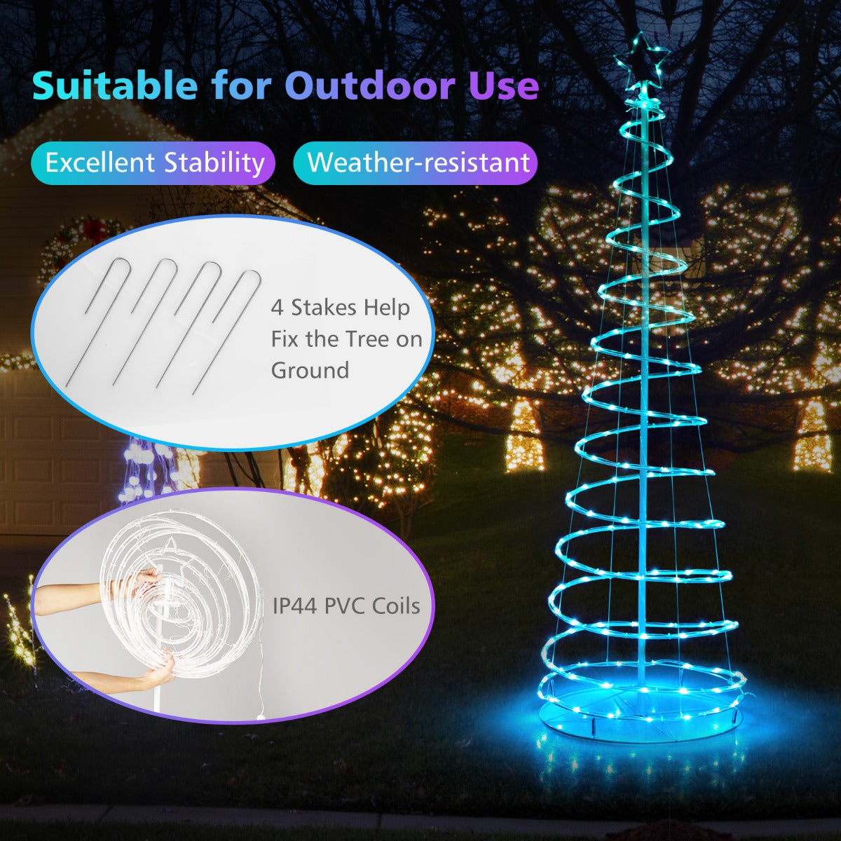 1.83M Spiral Christmas Tree with 135 LED Lights & APP Control