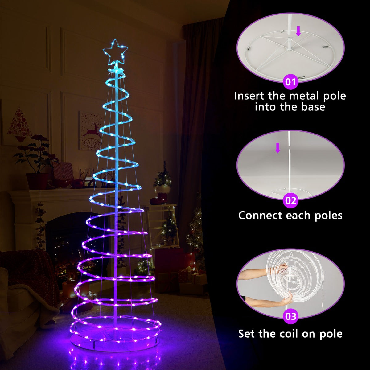 1.83M Spiral Christmas Tree with 135 LED Lights & APP Control