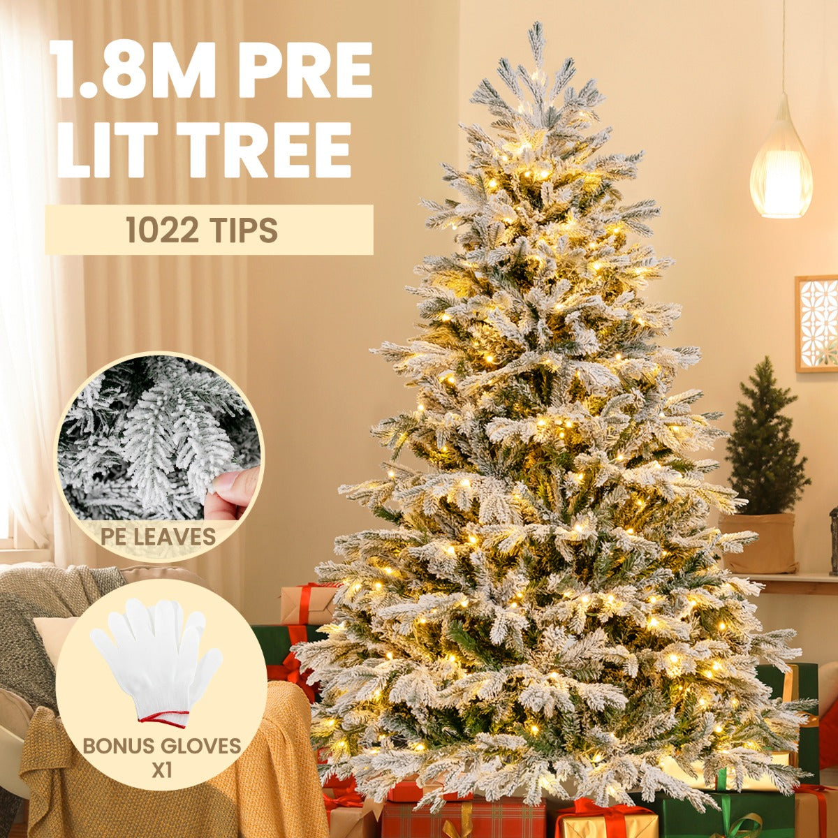 1.8M Artificial Christmas Xmas Tree with 1022 PE PVC Branch Tips for Home/Office