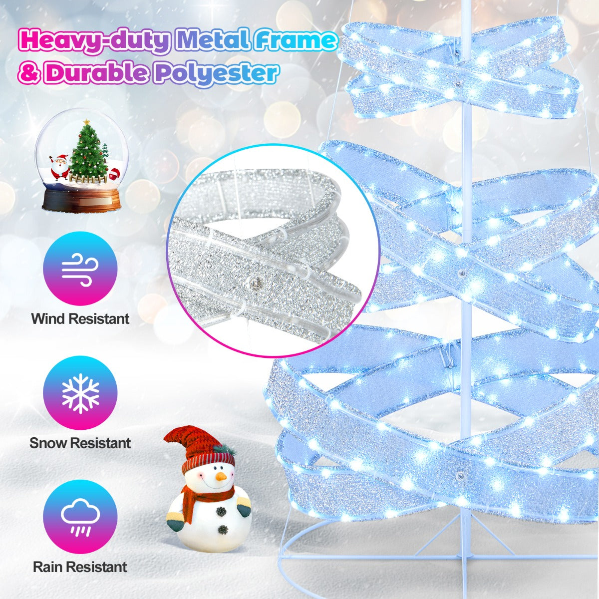 210 cm Outdoor Spiral Christmas Tree with 341 LED Lights for Party