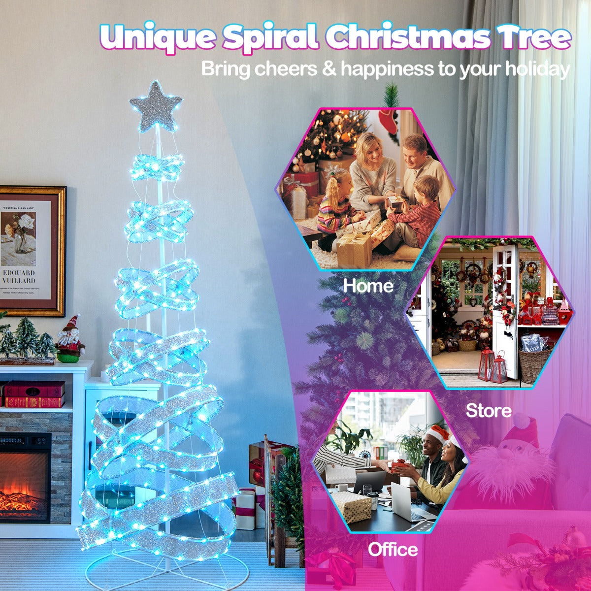 210 cm Outdoor Spiral Christmas Tree with 341 LED Lights for Party