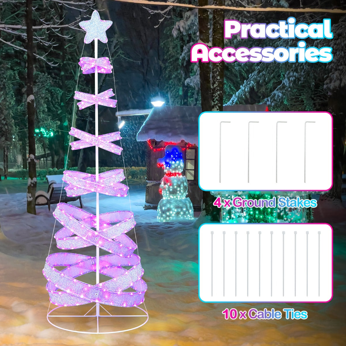 210 cm Outdoor Spiral Christmas Tree with 341 LED Lights for Party