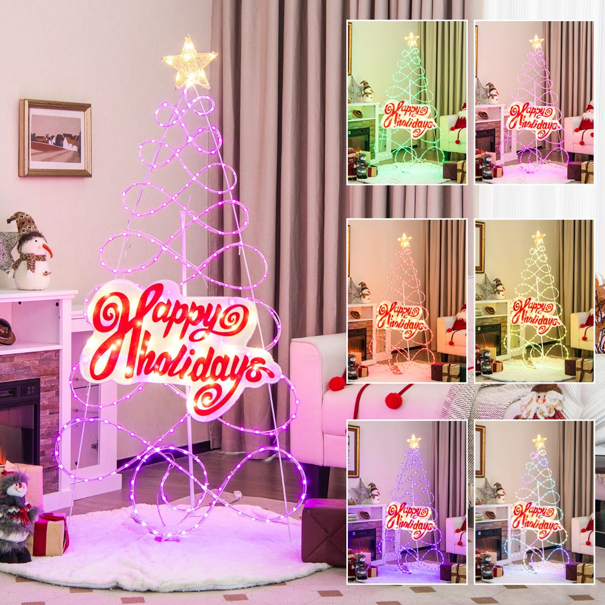 170 CM Outdoor Colorful Christmas Tree with 216 LED Lights for Home & Party