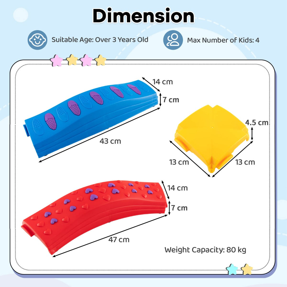 20 Pieces Kids Balance Beam Set with Massage Patterns