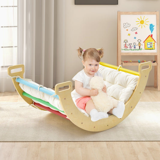 3-in-1 Double-Sided wooden Arch Rocker with Soft Cushion for Kids