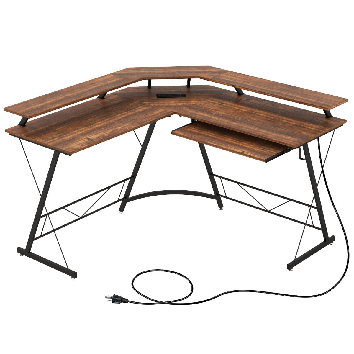 L-shaped Computer Desk with Power Outlet for Home Office