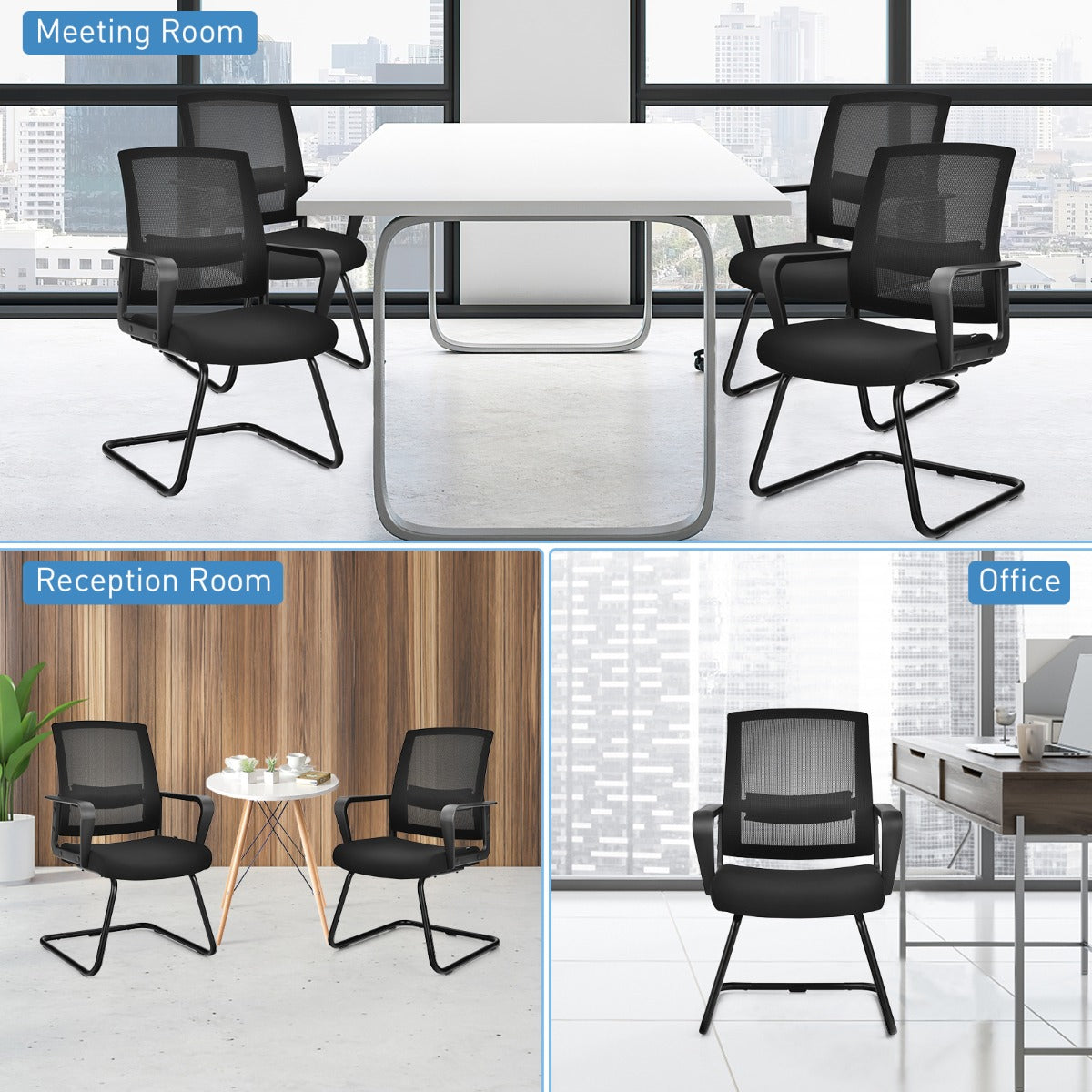 Conference Chair with Adjustable Lumbar Support and Sled Base-2 pieces