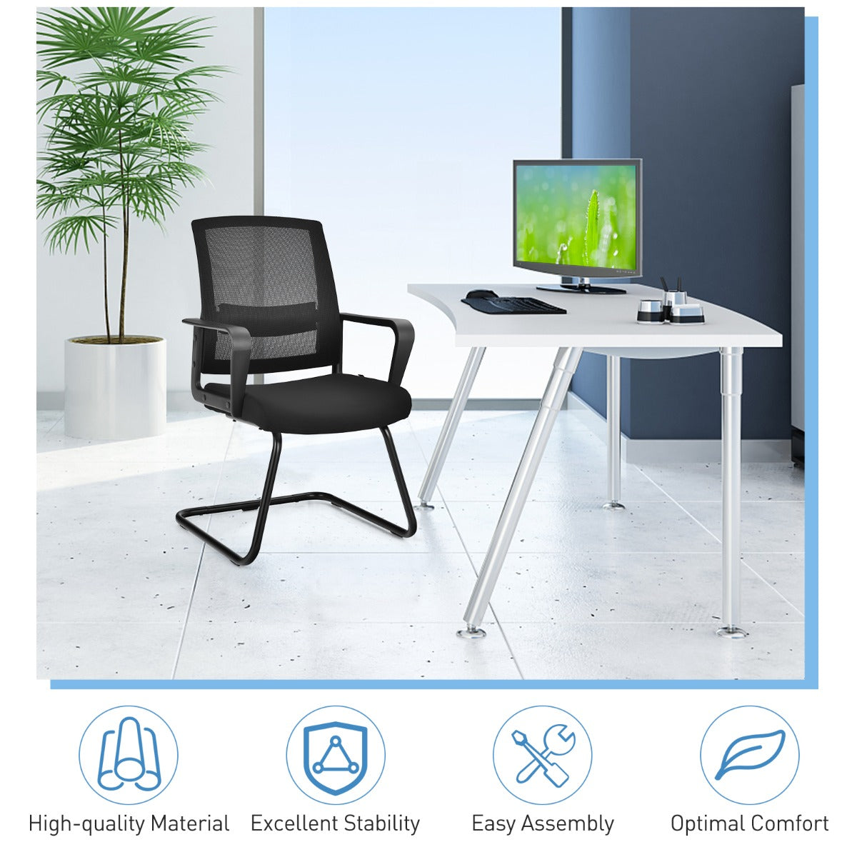 Conference Chair with Adjustable Lumbar Support and Sled Base-2 pieces