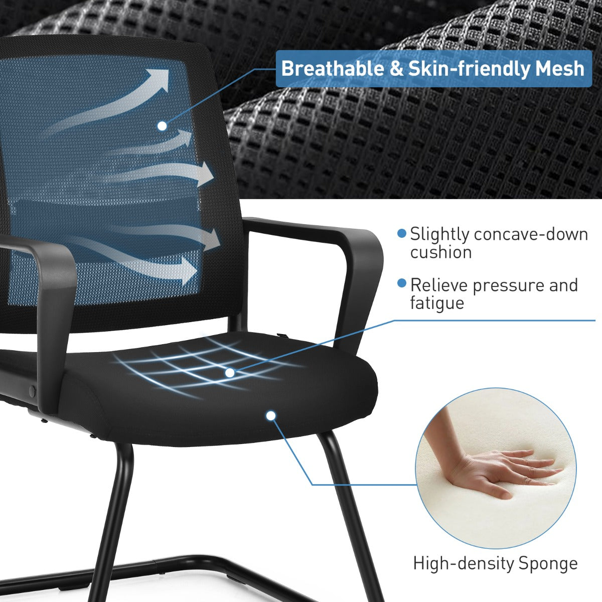 Conference Chair with Adjustable Lumbar Support and Sled Base-2 pieces