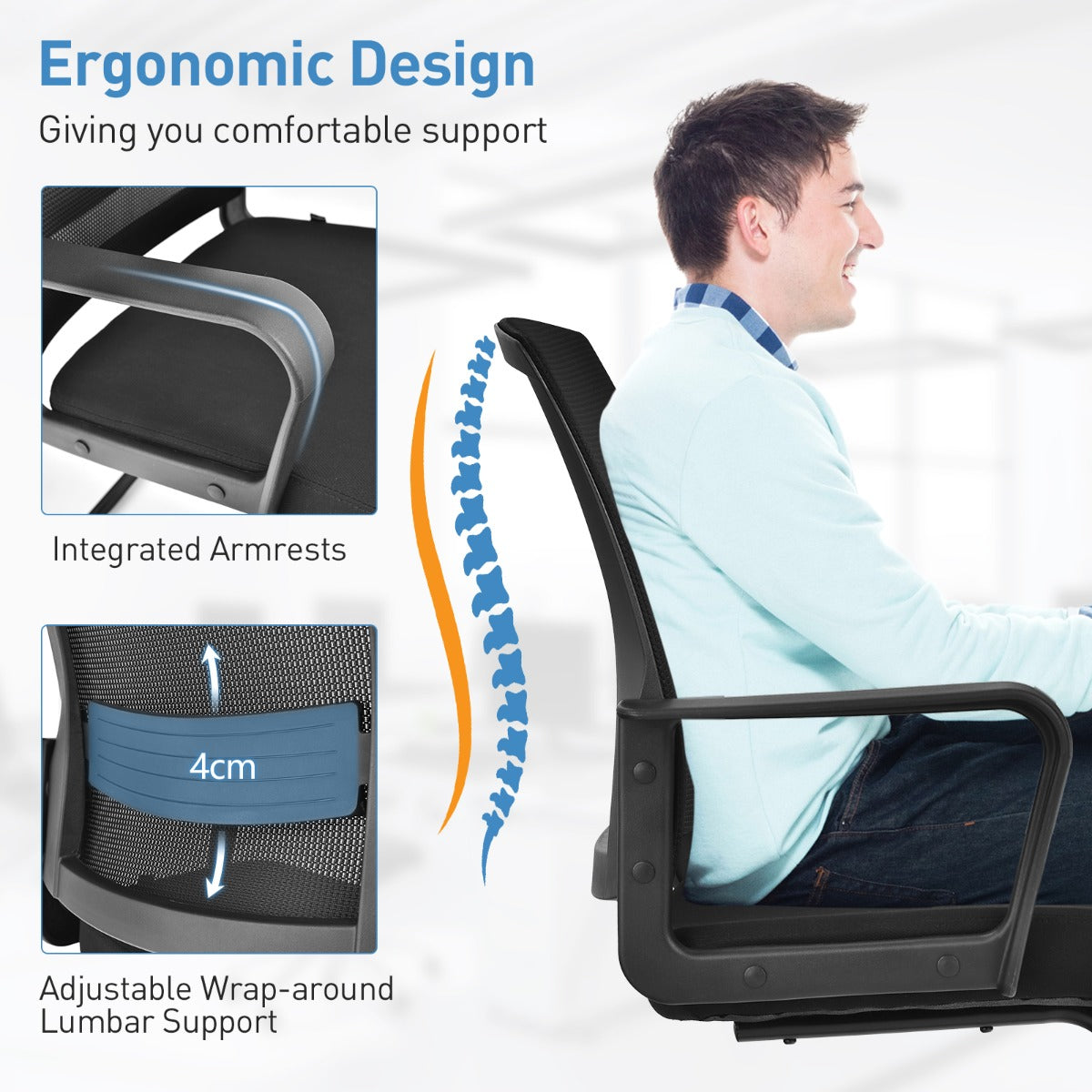 Conference Chair with Adjustable Lumbar Support and Sled Base-2 pieces