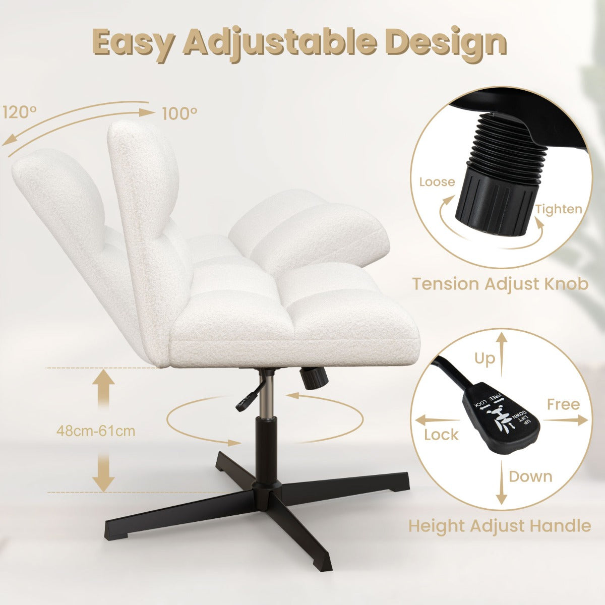 Cross Legged Office Chair with Adjustable Height for Home/Office