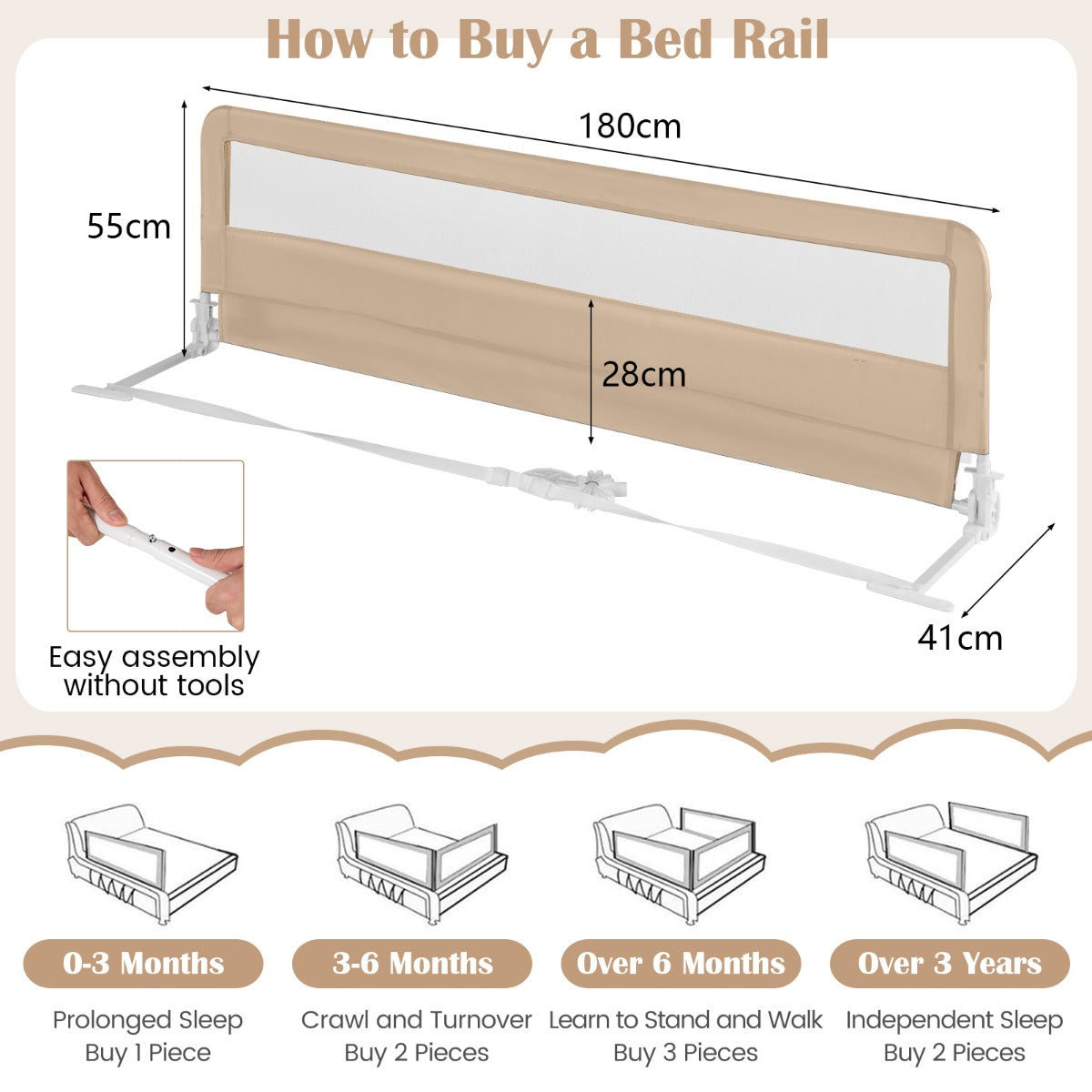 Foldable Mesh Bed Rail with Safety Straps for Toddlers