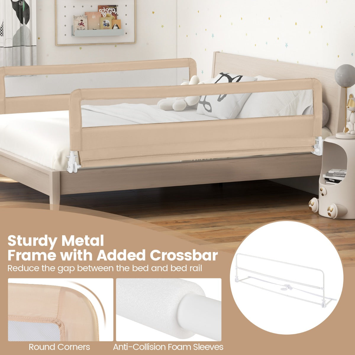 Foldable Mesh Bed Rail with Safety Straps for Toddlers