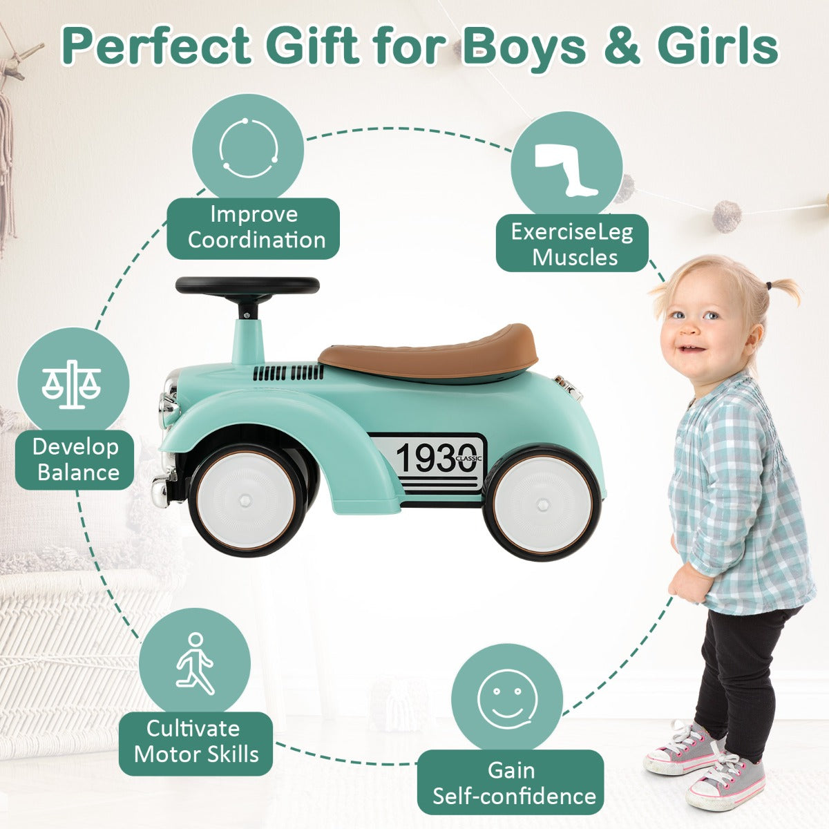 Kids Sit to Stand Vehicle with Working Steering Wheel for Boys & Girls