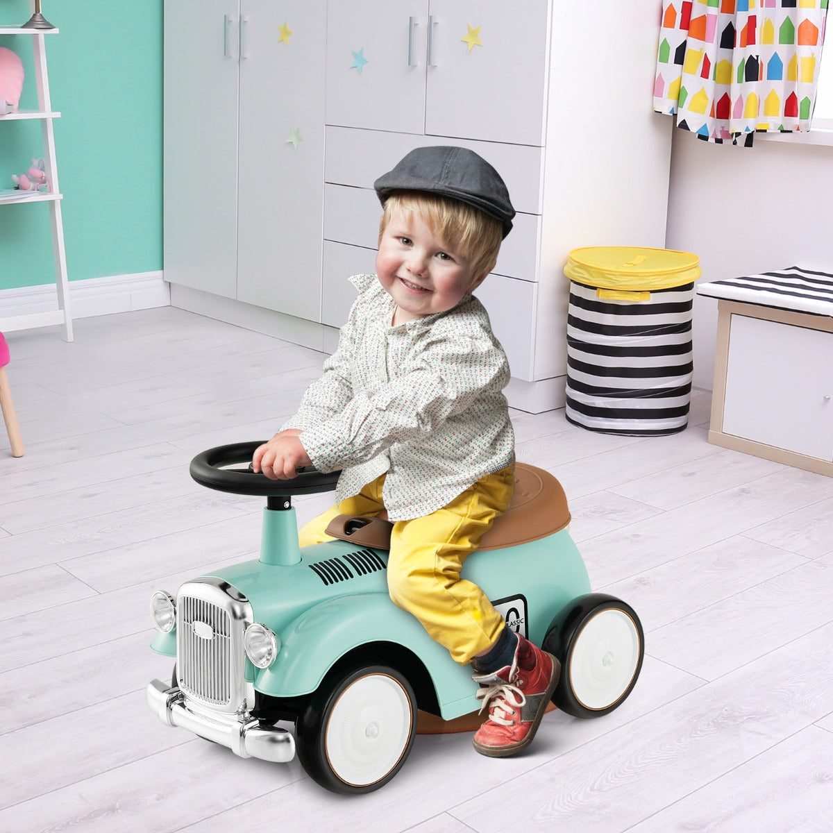 Kids Sit to Stand Vehicle with Working Steering Wheel for Boys & Girls