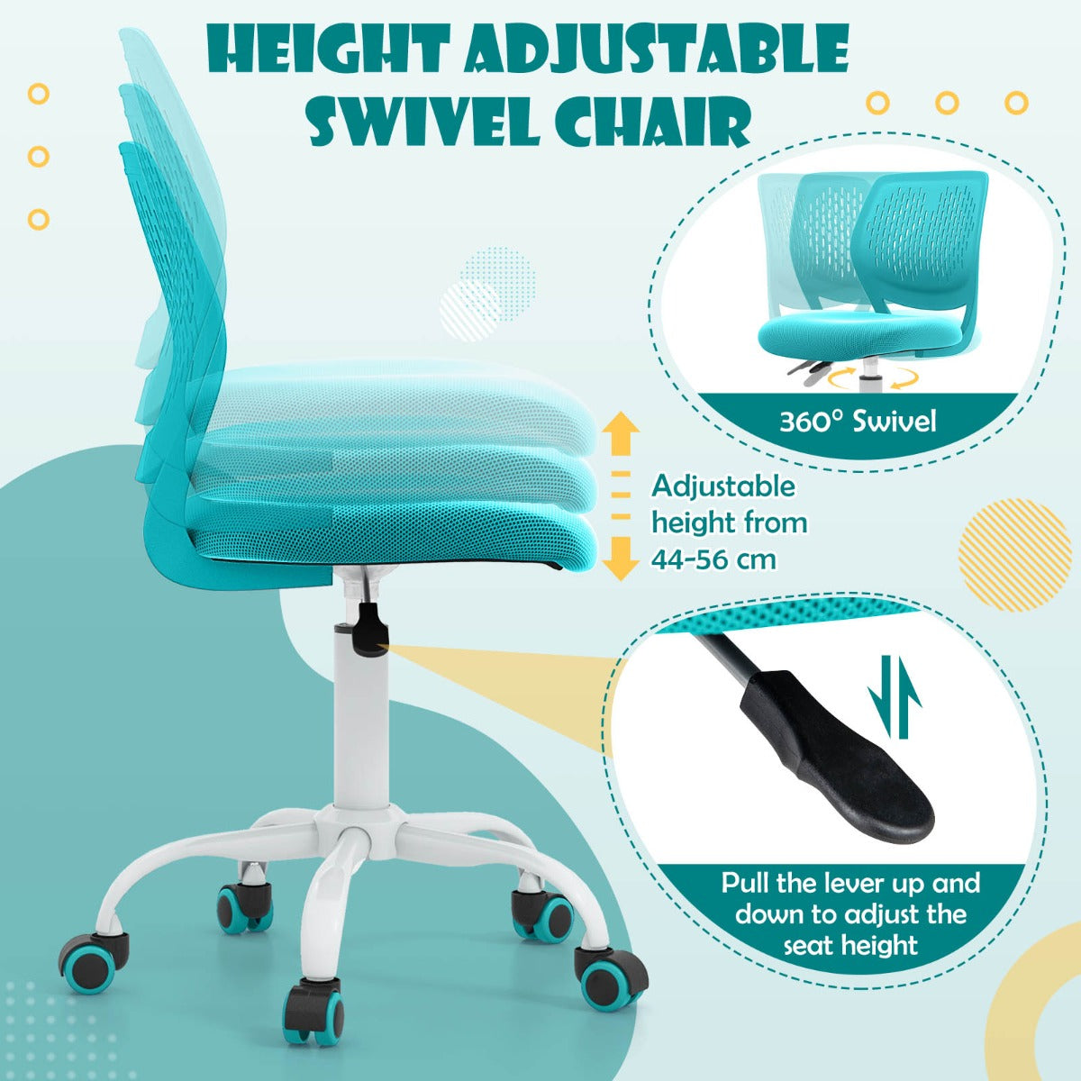 Adjustable Mid Back Children Study Chair with Adjustable Height for Office