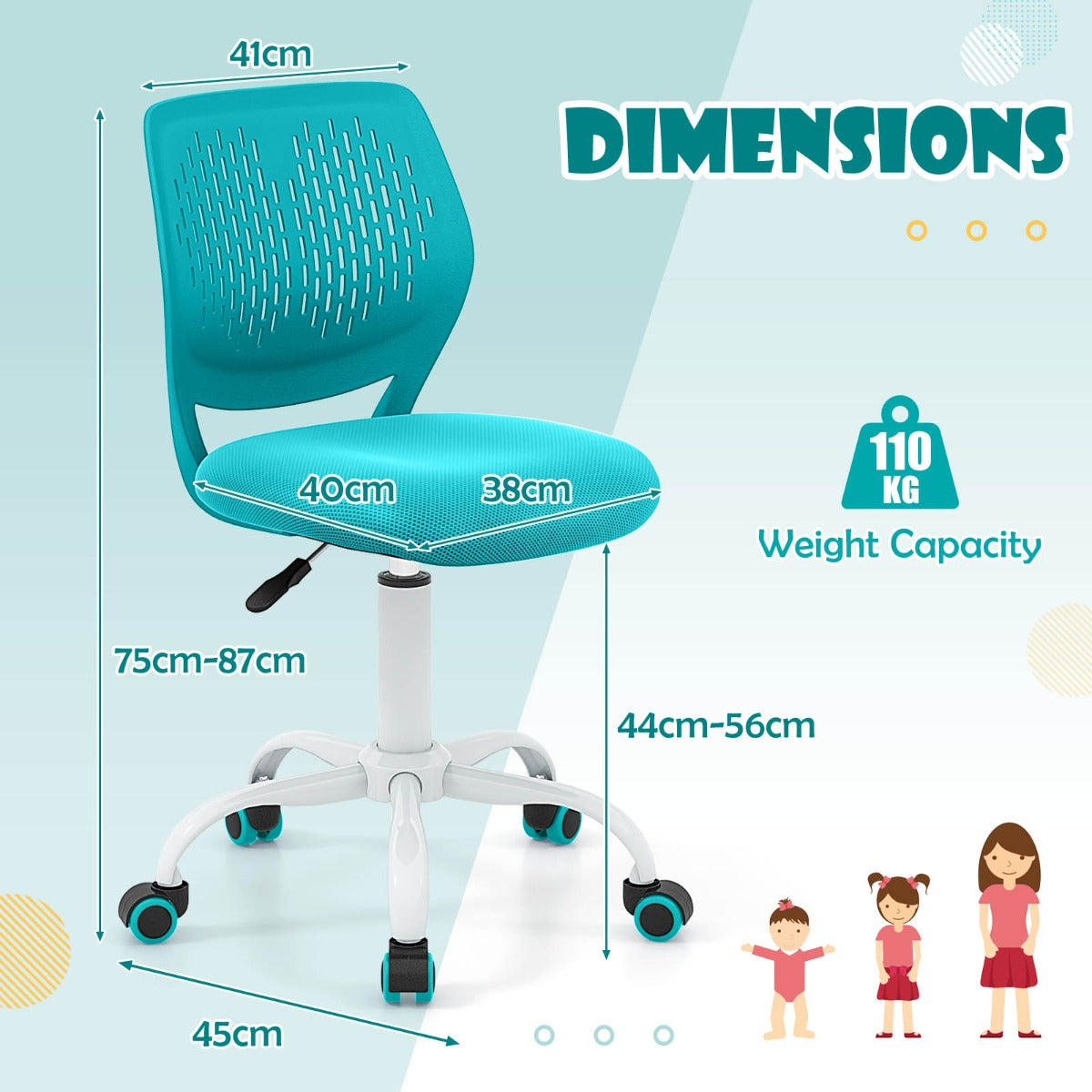 Adjustable Mid Back Children Study Chair with Adjustable Height for Office